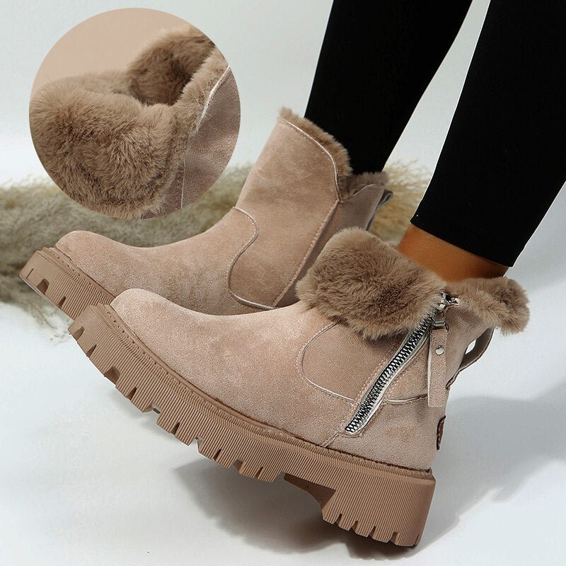 Winterschuhe Damen | Knöchelhoch mit Umgeschlagenem Fellrand