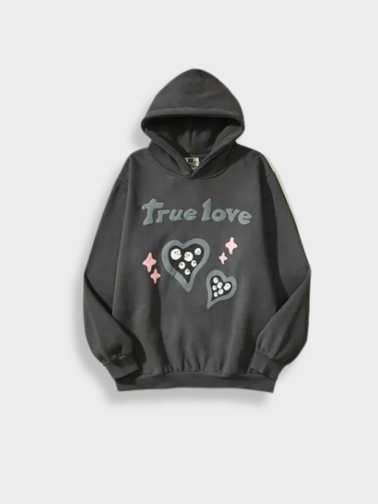 Vintage Hoodie Mit "True Love" Druck Für Herren | Komfortable Streetwear
