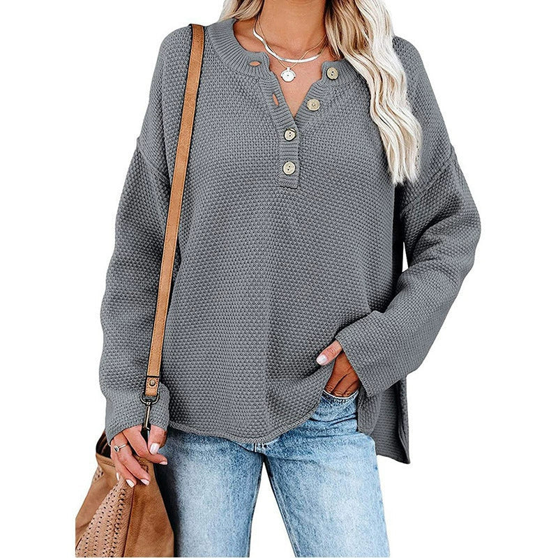 Strukturierter Pullover mit Knopfleiste | Lässige Passform | Bequemer Stil