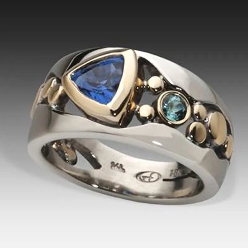 Vintage-Ring aus Blau Kristall mit Silber