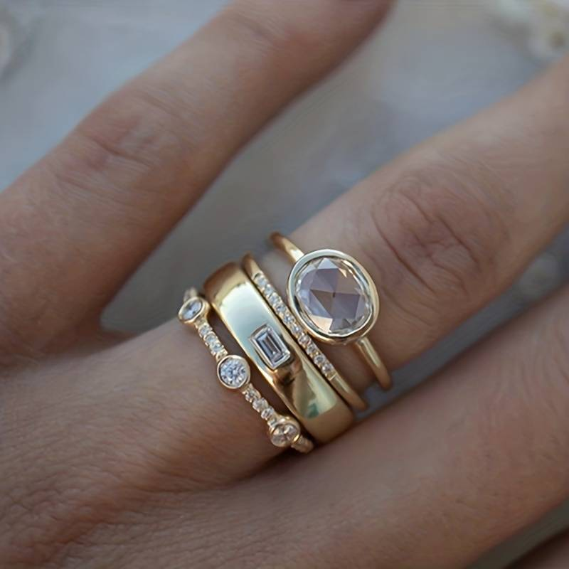Vintage Gold- und Zirkonia-Ring-Set