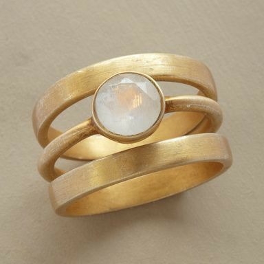 Vintage Gold- und Intarsien Mondsteinring
