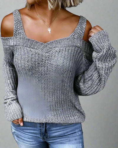 Eleganter Solider Strickpullover mit Langen Ärmeln und Cut-Out-Detail für Damen | Ideal für den Winter