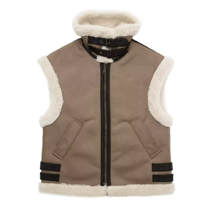 Elegante Ärmellose Kunstpelz Lederjacke Für Damen | Ideal für jede Jahreszeit