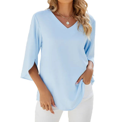 Bluse mit V-Ausschnitt | 3/4-Ärmel mit Schlitz | Lockerer Schnitt