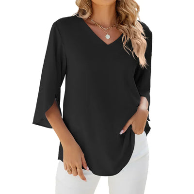 Bluse mit V-Ausschnitt | 3/4-Ärmel mit Schlitz | Lockerer Schnitt