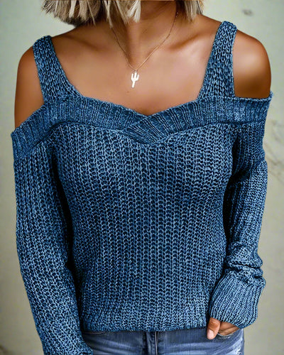 Eleganter Solider Strickpullover mit Langen Ärmeln und Cut-Out-Detail für Damen | Ideal für den Winter