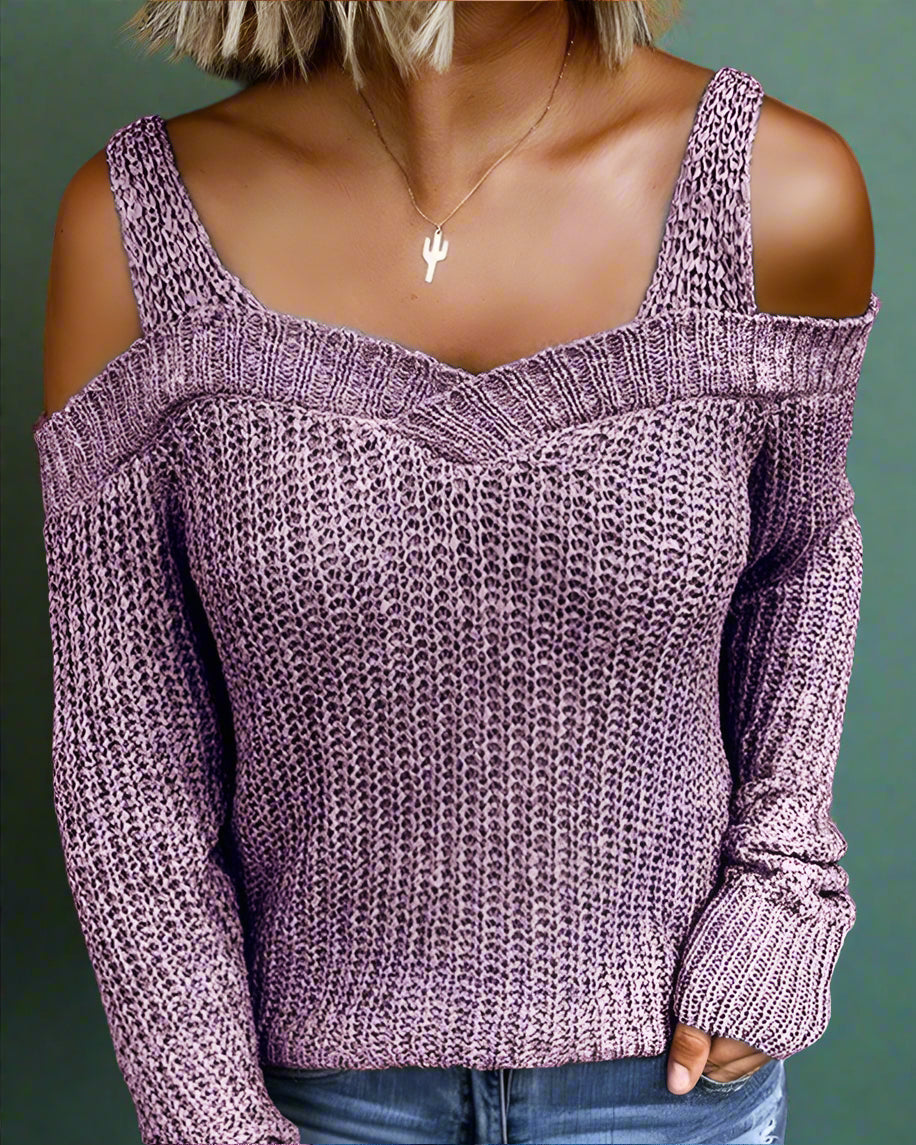 Eleganter Solider Strickpullover mit Langen Ärmeln und Cut-Out-Detail für Damen | Ideal für den Winter