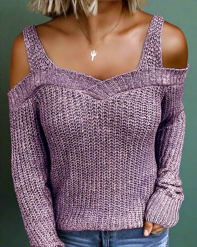 Eleganter Solider Strickpullover mit Langen Ärmeln und Cut-Out-Detail für Damen | Ideal für den Winter