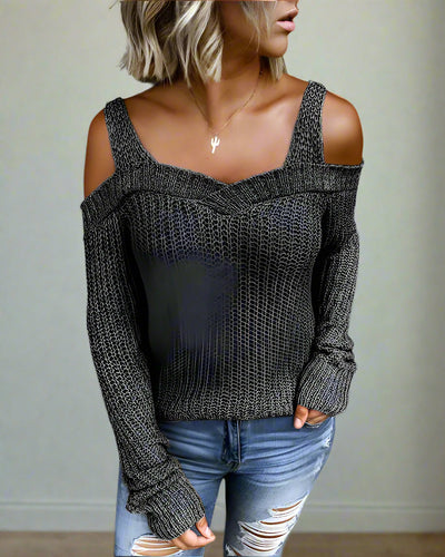 Eleganter Solider Strickpullover mit Langen Ärmeln und Cut-Out-Detail für Damen | Ideal für den Winter