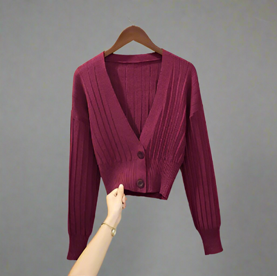 Lässige Woll-V-Ausschnitt Strickjacke Mit Knöpfen Für Damen | Ideal für den Winter