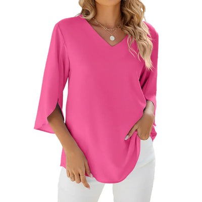 Bluse mit V-Ausschnitt | 3/4-Ärmel mit Schlitz | Lockerer Schnitt