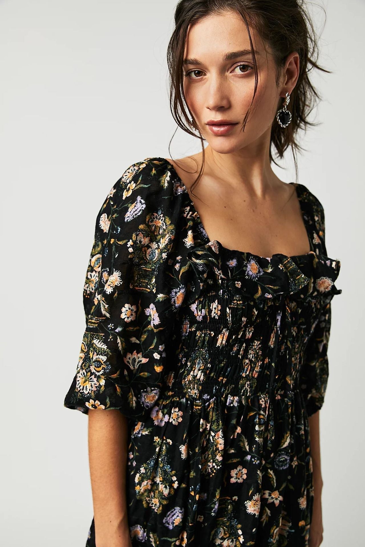 Ariadna® | Bedrucktes Midikleid mit gerafftem Oberteil und Rüschen