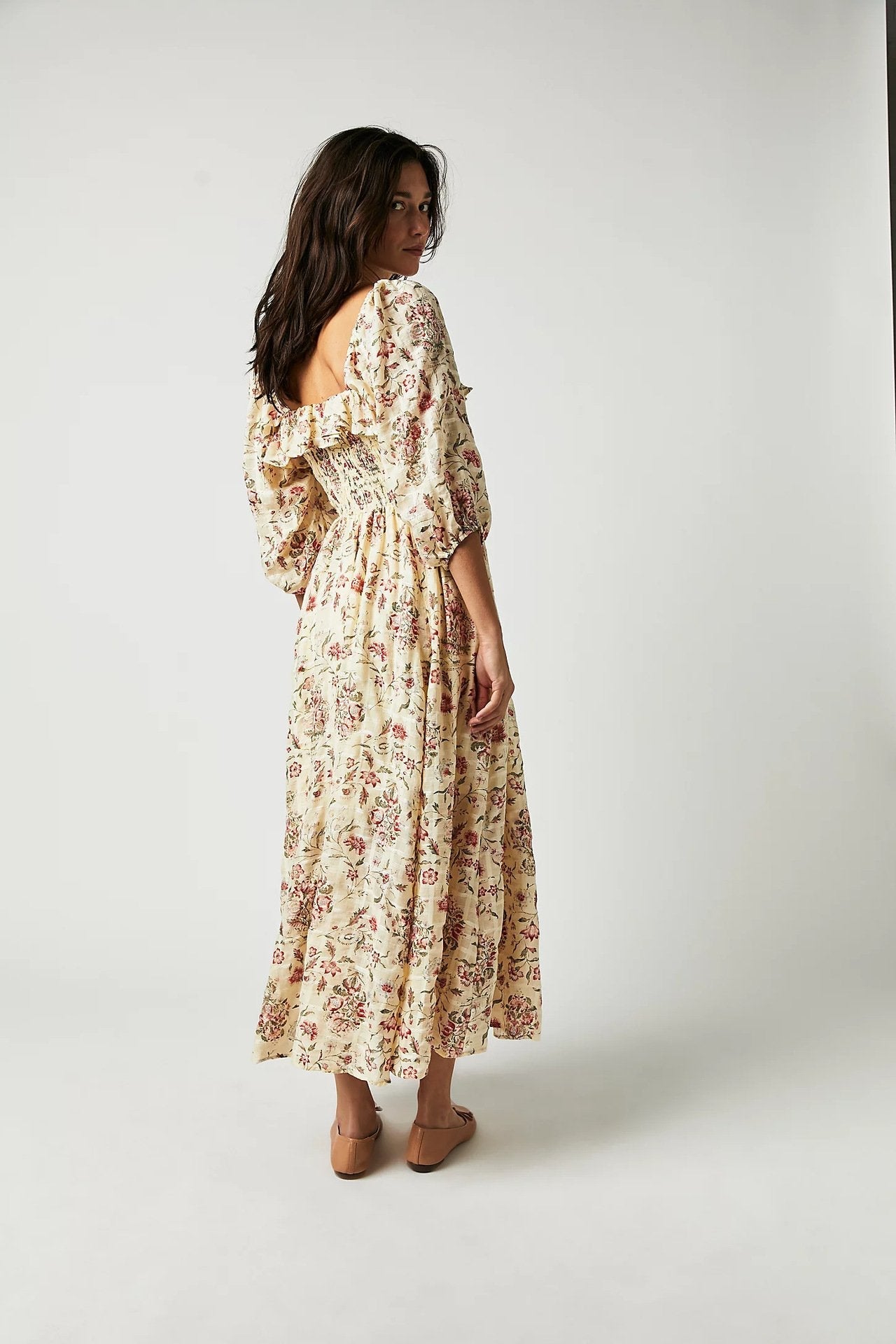 Ariadna® | Bedrucktes Midikleid mit gerafftem Oberteil und Rüschen
