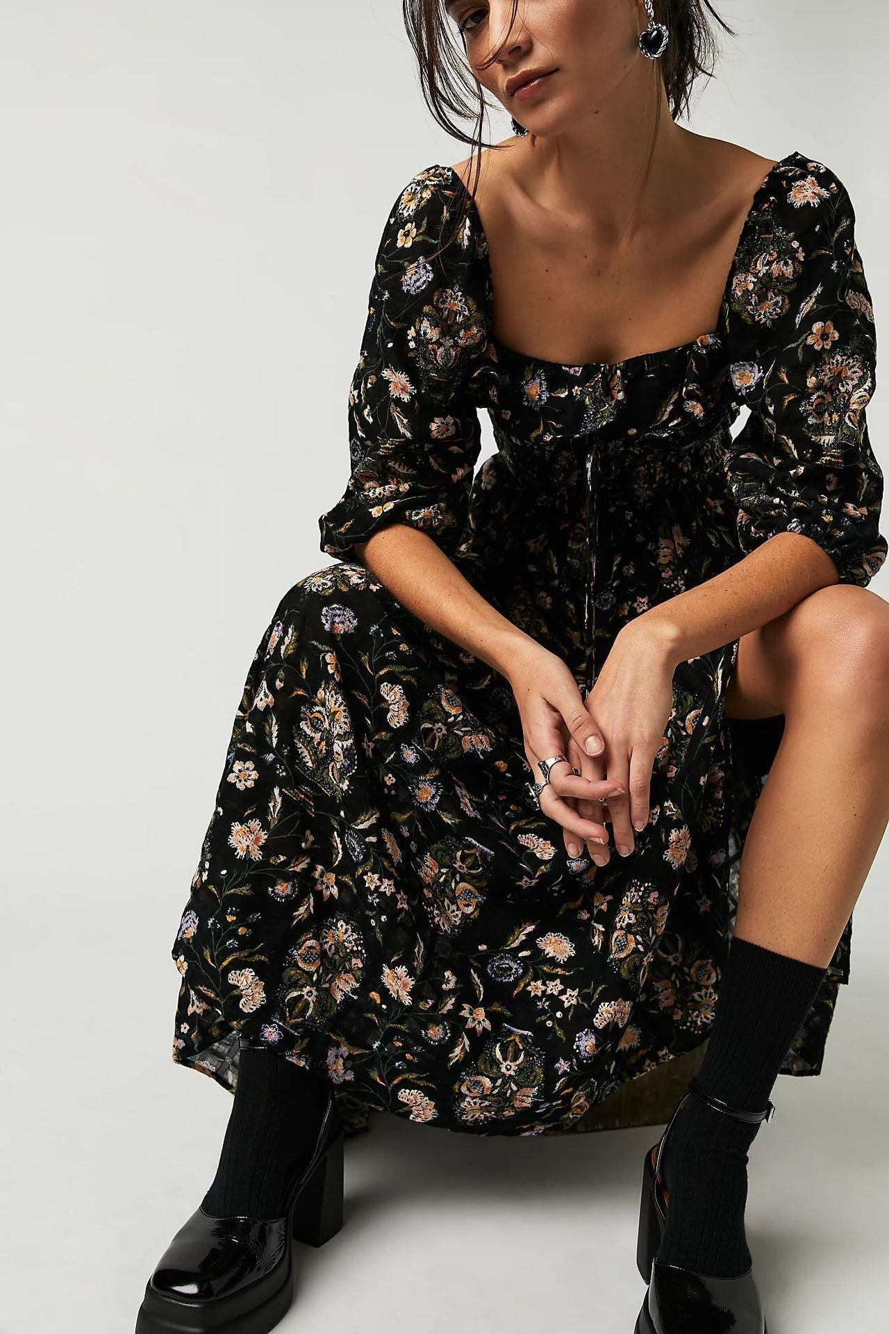 Ariadna® | Bedrucktes Midikleid mit gerafftem Oberteil und Rüschen