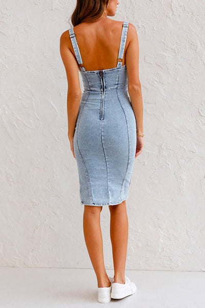Stylisches Denim-Kleid | Figurbetont & Schlitz-Detail | Moderner Look