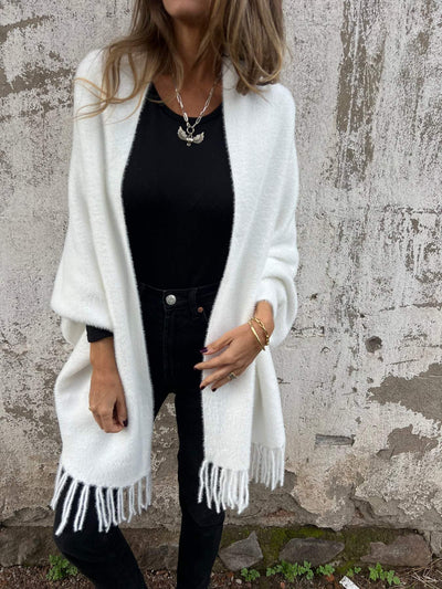 Elegante Fransenschal-Strickjacke für Frauen