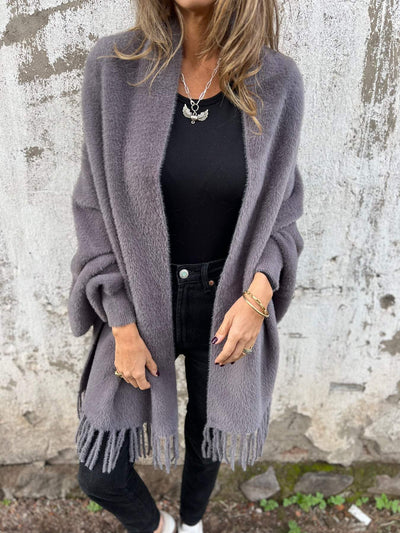 Elegante Fransenschal-Strickjacke für Frauen