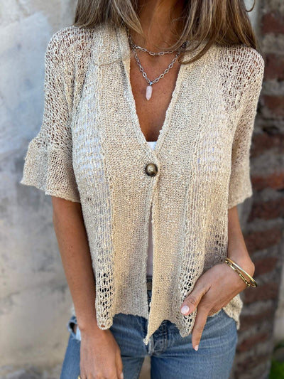 Strickbluse mit Knopfdetail | Luftiges Maschenbild | Halbarm-Design