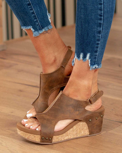 Tuna - Damen Plateau-Keilsandalen aus Kork mit Fesselriemchen | Stilvolle Sandalen mit offenem Zehenbereich und Keilabsatz für Damen