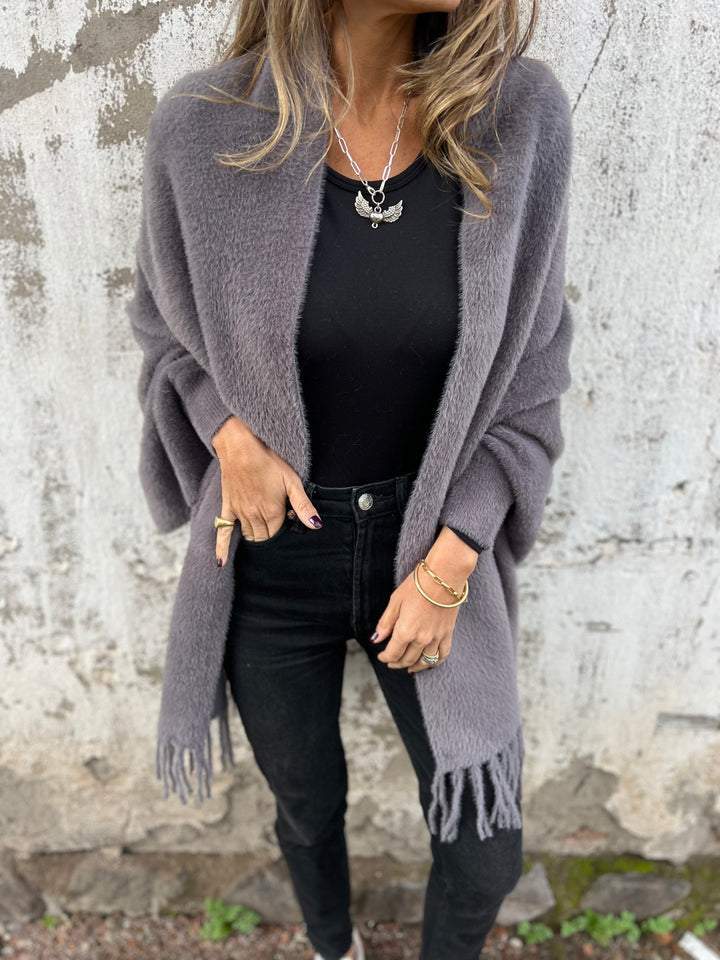 Elegante Fransenschal-Strickjacke für Frauen