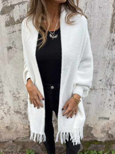 Elegante Fransenschal-Strickjacke für Frauen