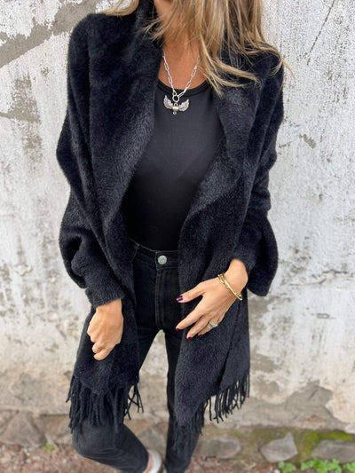 Elegante Fransenschal-Strickjacke für Frauen