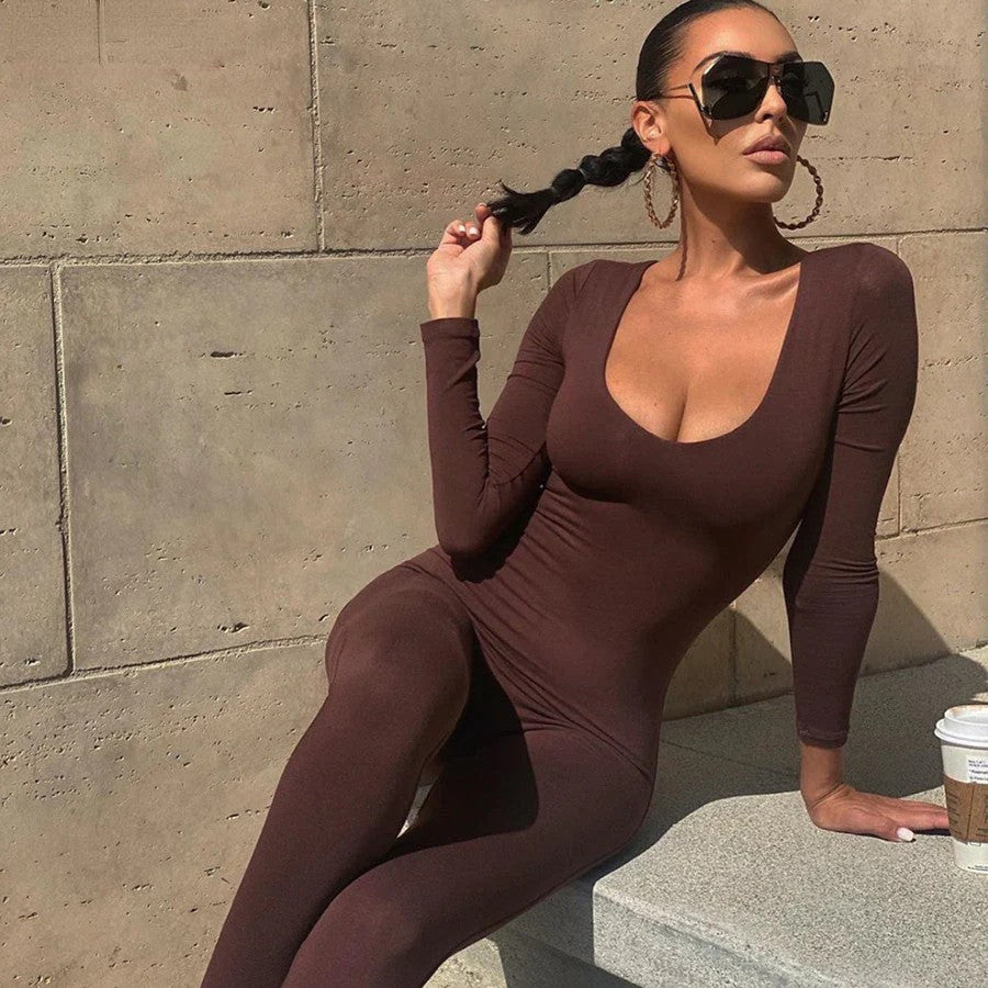 Tiefer Ausschnitt Jumpsuit | Sexy Einteiler | Glatter Figur-Look