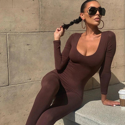 Tiefer Ausschnitt Jumpsuit | Sexy Einteiler | Glatter Figur-Look