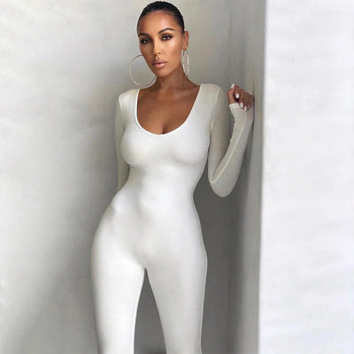 Tiefer Ausschnitt Jumpsuit | Sexy Einteiler | Glatter Figur-Look
