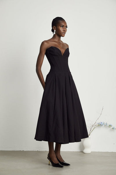 Vanessa - Elegantes schulterfreies Korsett-Midikleid