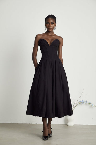 Vanessa - Elegantes schulterfreies Korsett-Midikleid