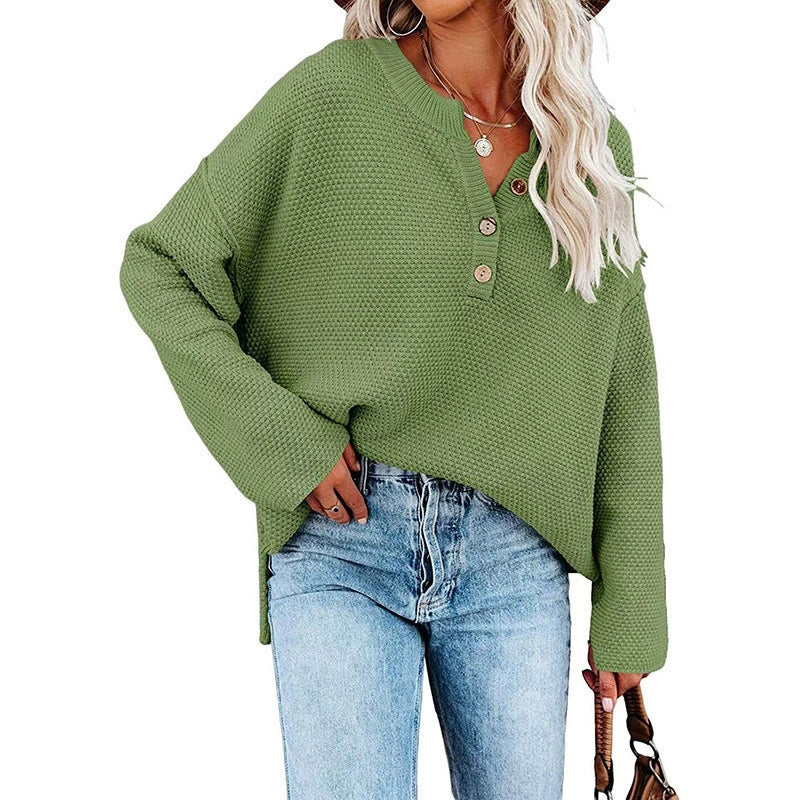 Strukturierter Pullover mit Knopfleiste | Lässige Passform | Bequemer Stil