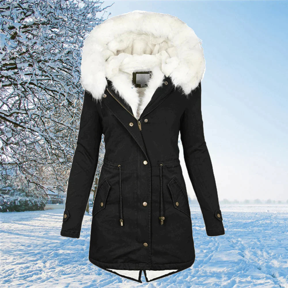 Warme Damen Winterjacke mit Kunstfellkapuze – Modische Parka-Jacke für kalte Tage, ideal für Winterausflüge