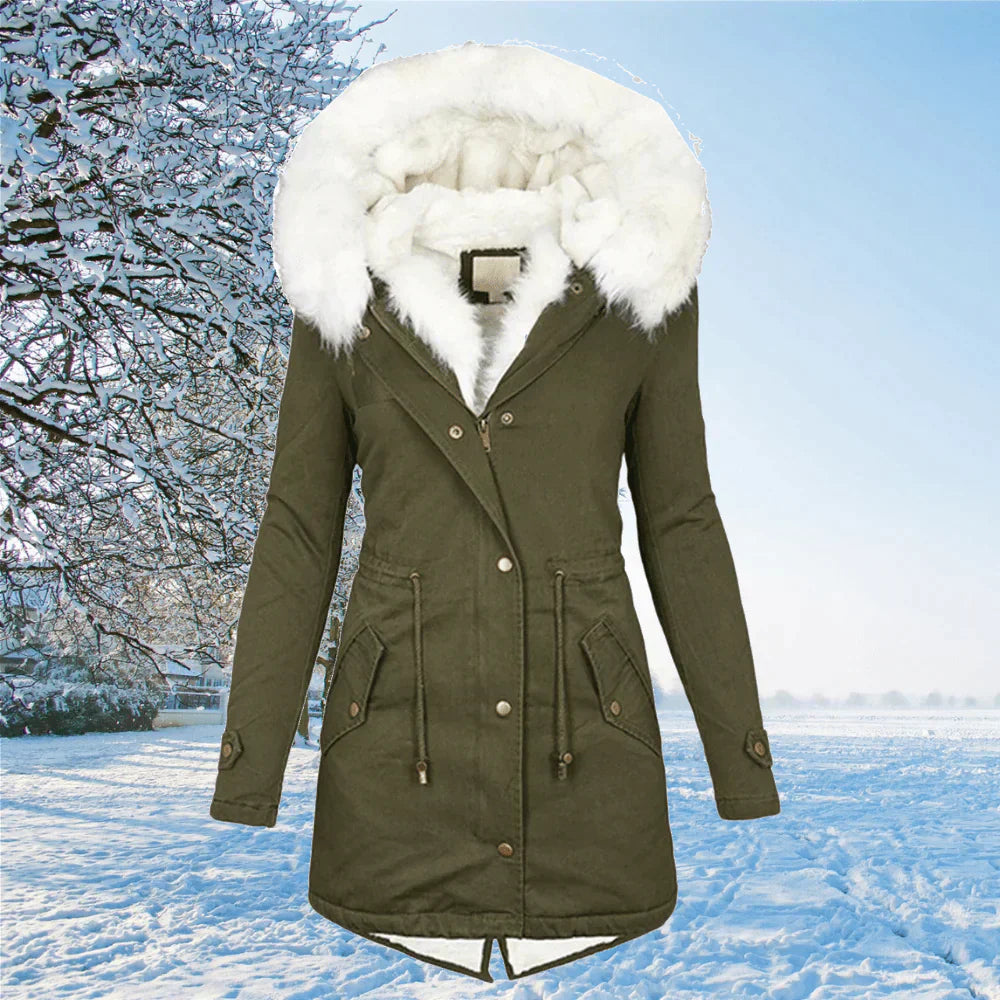 Warme Damen Winterjacke mit Kunstfellkapuze – Modische Parka-Jacke für kalte Tage, ideal für Winterausflüge