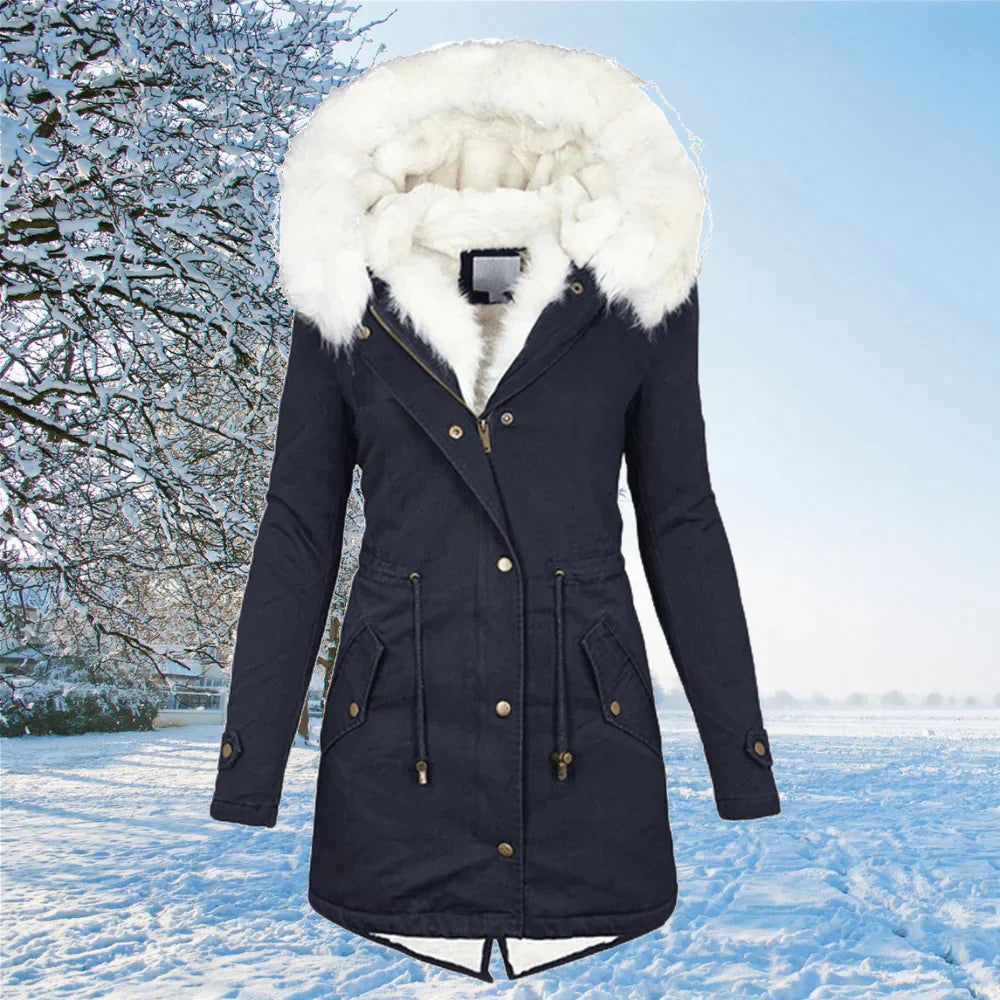Warme Damen Winterjacke mit Kunstfellkapuze – Modische Parka-Jacke für kalte Tage, ideal für Winterausflüge
