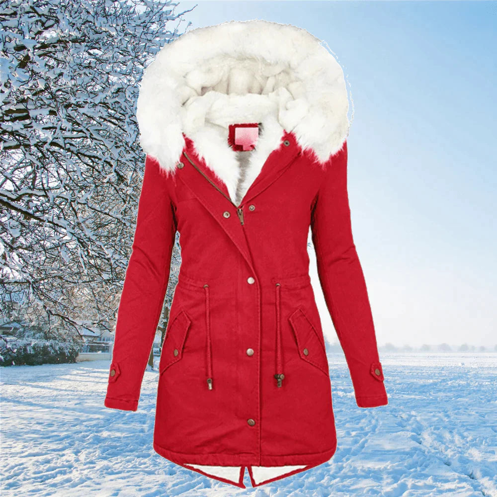 Warme Damen Winterjacke mit Kunstfellkapuze – Modische Parka-Jacke für kalte Tage, ideal für Winterausflüge