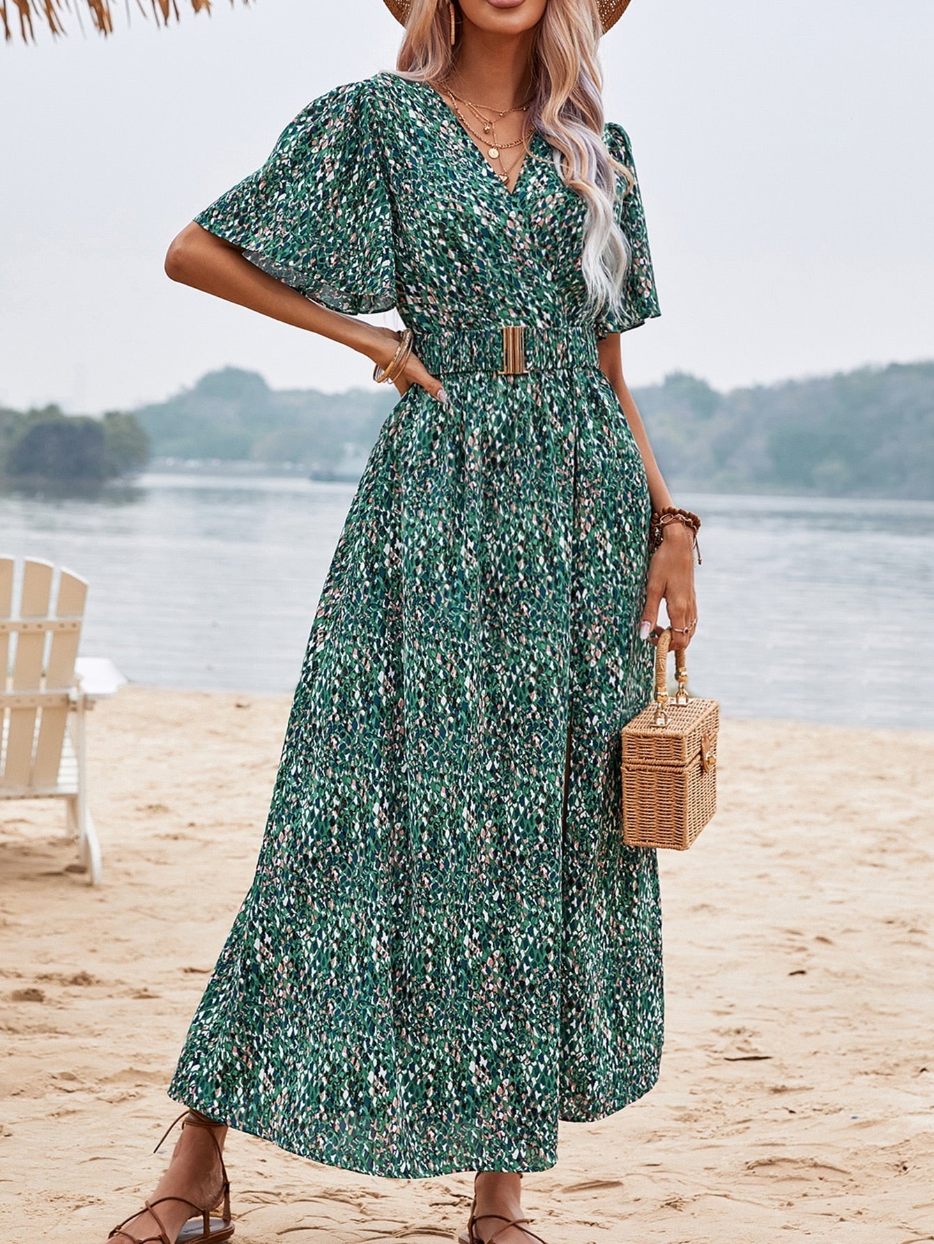 Attina Maxikleid mit Schmetterlingsärmeln