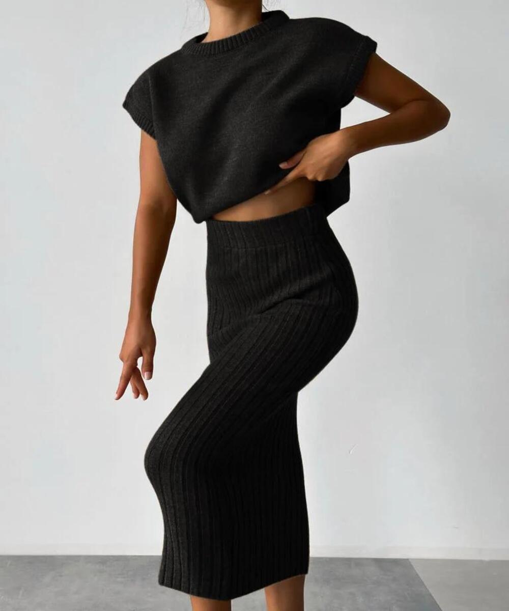Carissa Strick-Top und Midi-Rock Set