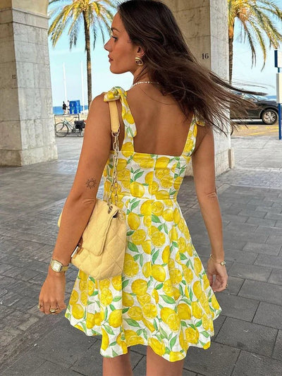 Chinny - Frisches Zitronen Print Kleid für den Sommer