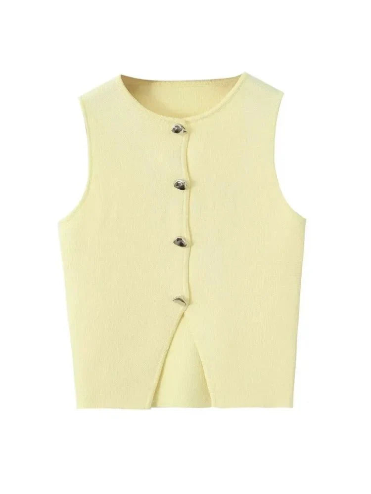 Deasia - Gestricktes Crop Top - Frontschlitz