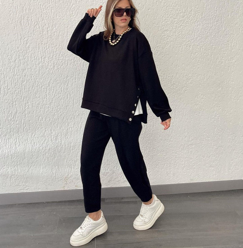 Edith - Pullover- und Hosen-Set - Metallische Seitenknöpfe