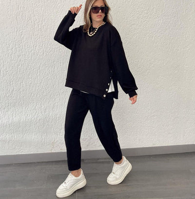 Edith - Pullover- und Hosen-Set - Metallische Seitenknöpfe