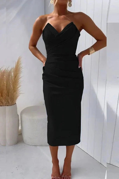 Yokie - Modernes Gefaltetes Enges Kleid, Schickes Midi