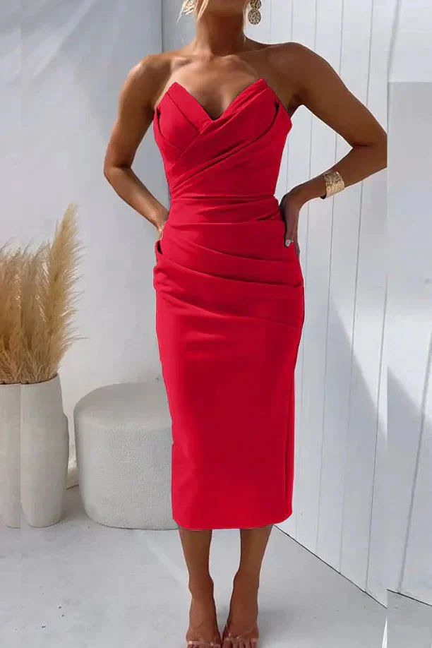 Yokie - Modernes Gefaltetes Enges Kleid, Schickes Midi