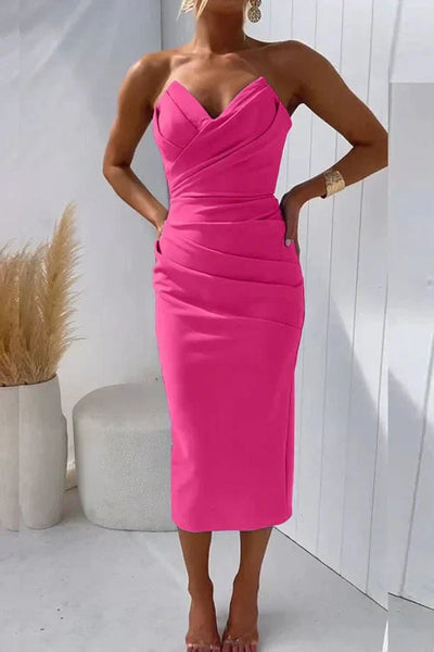 Yokie - Modernes Gefaltetes Enges Kleid, Schickes Midi