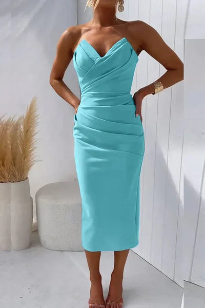 Yokie - Modernes Gefaltetes Enges Kleid, Schickes Midi