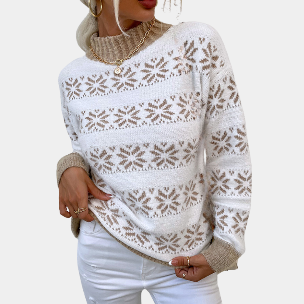Winterlicher Strickpullover | Skandinavisches Muster | Warmer Rollkragen