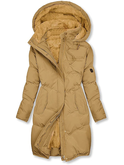 Winterjacke Damen Gefüttert Mit Kapuze | Lang Mit Reißverschluss und Knöpfen