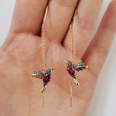 Ohrringe mit Kolibri-Emaille und Zirkonia